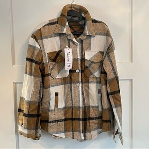 Uaneo Womens Casual Plaid Wool Blend Button Down Long Sleeve Shacket (M)